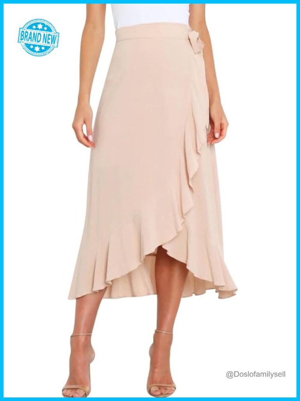 High Waist Wrap Skirt with Irregular Hemline and Ruffle Detail